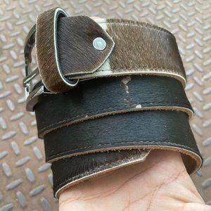 Real Fur Waistband Handmade Genuine Leather Belt Dark Brown Size 37-38 inches